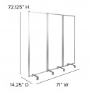 Flash Furniture BR-PTT001-3-AC-60183-GG 3-Section Transparent Acrylic Mobile Partition with Lockable Casters, 72"H x 71.25"L addl-2