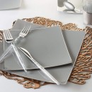 Luxe Party Gray Silver Rim Square Plastic Appetizer Plate 8" - 10 pcs addl-1