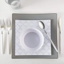 Luxe Party White Silver Pattern Square Plastic Appetizer Plate 8" - 10 pcs addl-1