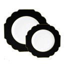 Luxe Party Black Gold Scalloped Rim White Plastic Appertizer Plate 8"- 10 pcs addl-2
