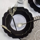 Luxe Party Black Gold Scalloped Rim White Plastic Appertizer Plate 8"- 10 pcs addl-1