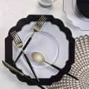 Luxe Party Black Gold Scalloped Rim White Plastic Appertizer Plate 8"- 10 pcs addl-3
