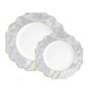 Luxe Party Marble Gold Scalloped Rim White Plastic Appetizer Plate 8"-  10 pcs addl-1