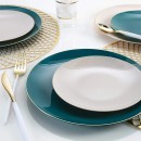 Luxe Party Teal Gold Rim Round Plastic Appetizer Plate 7.25" - 10 pcs addl-1