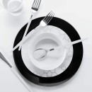 Luxe Party Black Silver Rim Round Plastic Appetizer Plate 7.25" - 10 pcs addl-1