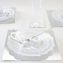 Luxe Party Round Clear White Silver Scalloped Rim Plastic Dinner Plate 10.7" - 10 pcs addl-1