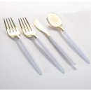 Luxe Party White and Gold Two Tone Plastic Cutlery Set - 32 pcs addl-1
