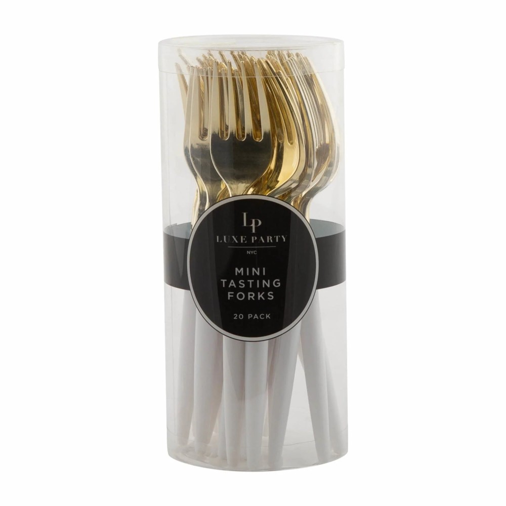 Luxe Party White and Gold Two Tone Plastic Mini Forks 20 pcs LionsDeal