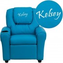 Flash Furniture DG-ULT-KID-TURQ-GG Contemporary Turquoise Vinyl Kids Recliner with Cup Holder and Headrest addl-1