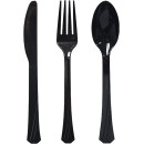 TigerChef Pre-Rolled White Napkin with Black Cutlery and Black Napkin Band Set - 30/Pack addl-2