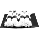 TigerChef Pre-Rolled White Napkin with Black Cutlery and Black Napkin Band Set - 30/Pack addl-5
