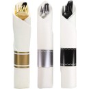 TigerChef Pre-Rolled White Napkin with Black Cutlery and Black Napkin Band Set - 30/Pack addl-6