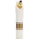 TigerChef Pre-Rolled White Napkin with Gold Cutlery and Gold Napkin Band Sets - 100 Sets addl-1
