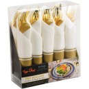 TigerChef Pre-Rolled White Napkin with Gold Cutlery and Gold Napkin Band Sets - 100 Sets addl-3