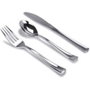 TigerChef Pre-Rolled White Napkin with Silver Cutlery and Silver Napkin Band Sets - 50 Sets addl-3