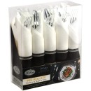 TigerChef Pre-Rolled White Napkin with Silver Cutlery and Silver Napkin Band Sets - 50 Sets addl-2