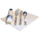 TigerChef Pre-Rolled White Napkin with Silver Cutlery and Silver Napkin Band Sets - 50 Sets addl-4
