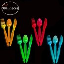 TigerChef Neon Plastic Party Cutlery Sets, Forks, Knives, Spoons, 384/Pack addl-3