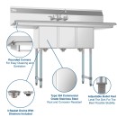 Koolmore SC101410-12B3FA 54" Three Compartment Stainless Steel Sink with Drainboards and Faucet addl-5