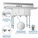 Koolmore SC101410-12B3FA 54" Three Compartment Stainless Steel Sink with Drainboards and Faucet addl-5