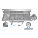 Koolmore SC101410-12B3FA 54" Three Compartment Stainless Steel Sink with Drainboards and Faucet addl-4