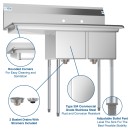 Koolmore SB121610-16L3 43" Two Compartment Stainless Steel Sink with Left Drainboard addl-4