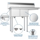 Koolmore SB121610-16R3 43" Two Compartment Stainless Steel Sink with Right Drainboard addl-5