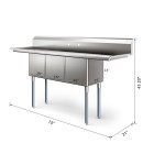Koolmore KM-SC151514-15B3 75" Three Compartment 18-Gauge Stainless Steel Sink with Two Drainboards addl-5