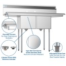 Koolmore SB141611-12B3 52" Two Compartment Stainless Steel Sink with Two Drainboards addl-4