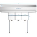 Koolmore SC101410-12B3 54" Three Compartment Stainless Steel Sink with Two Drainboards addl-4