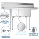 Koolmore SC101410-12B3 54" Three Compartment Stainless Steel Sink with Two Drainboards addl-5
