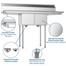 Koolmore SB121610-16B3 56" Two Compartment Stainless Steel Sink with Two Drainboards addl-5