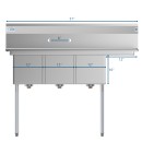 Koolmore SC121610-12R3 51" Three Compartment Stainless Steel Sink with Right Drainboard addl-1