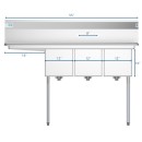 Koolmore SC121610-16L3 55" Three Compartment Stainless Steel Sink with Left Drainboard addl-3