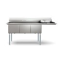 Koolmore KM-SC182414-24R3 81" Three Compartment 18-Gauge Stainless Steel Sink with Right Drainboard addl-3