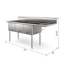 Koolmore KM-SC182414-24R3 81" Three Compartment 18-Gauge Stainless Steel Sink with Right Drainboard addl-4