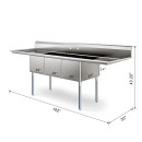 Koolmore KM-SC182414-24B3 102" Three Compartment 18-Gauge Stainless Steel Sink with Two Drainboards addl-3