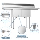 Koolmore SB151512-15B3 60" Two Compartment Stainless Steel Sink with Two Drainboards addl-5