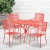 Flash Furniture CO-35RD-02CHR4-RED-GG 35.25" Round Coral Indoor/Outdoor Steel Patio Table Set with 4 Square Back Chairs addl-1