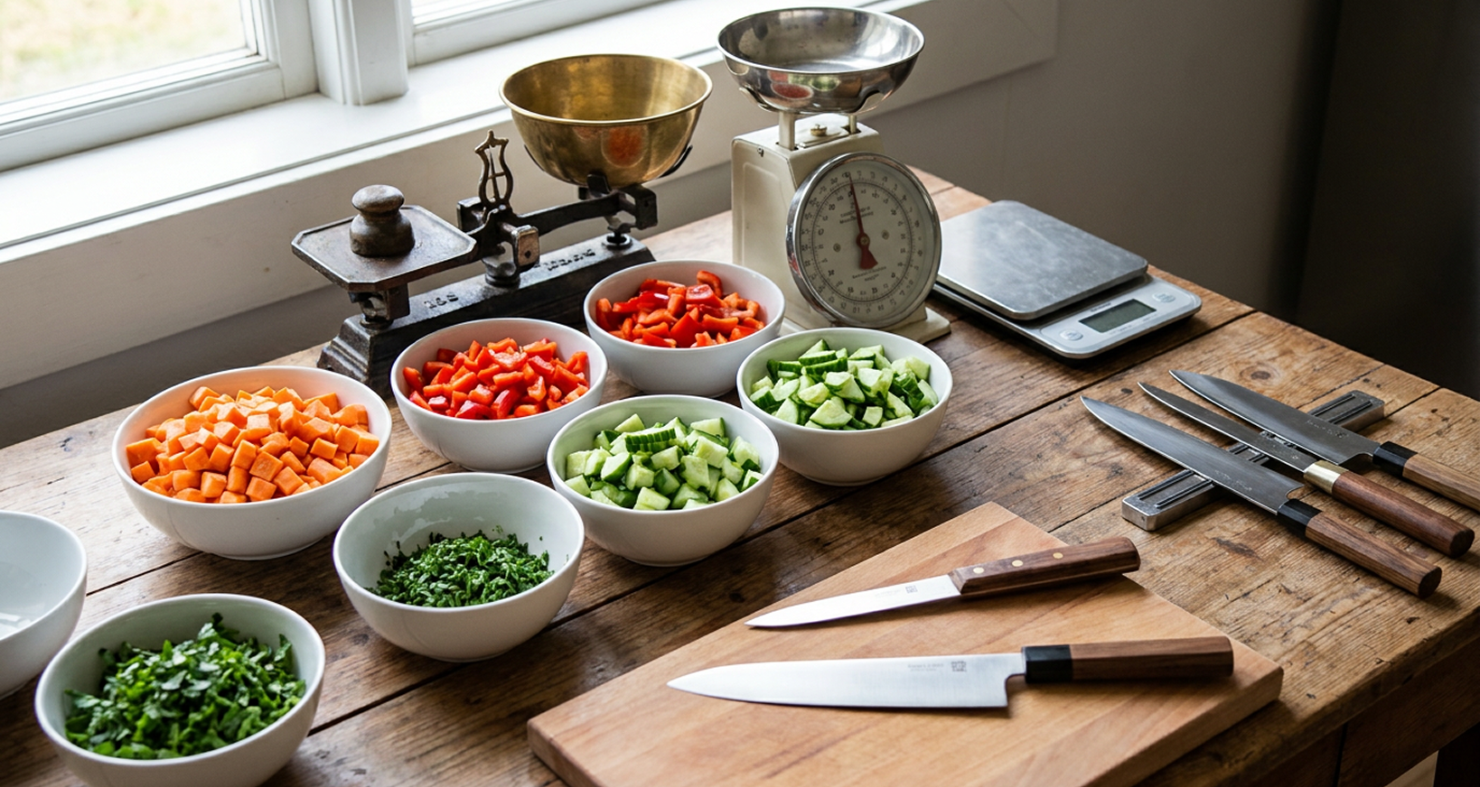 Ingredients in the kitchen table being prepared