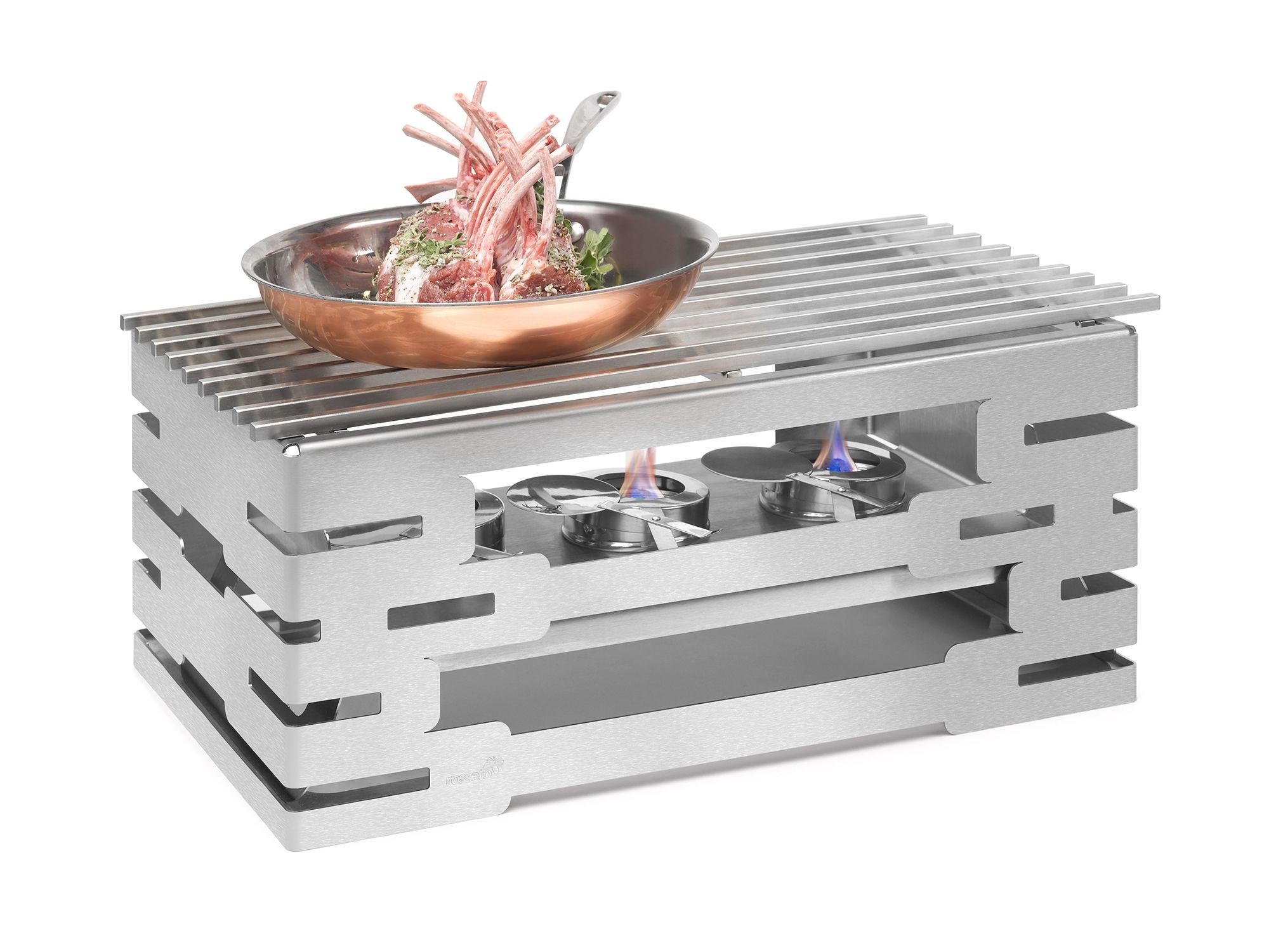 Rosseto SK031 Multi-Chef™ Rectangular Stainless Steel Warmer with Track Grill Top 23.23" x 13.57" x 10.43"