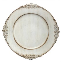 TigerChef Royal Antique Embossed White 13&quot; Charger Plate