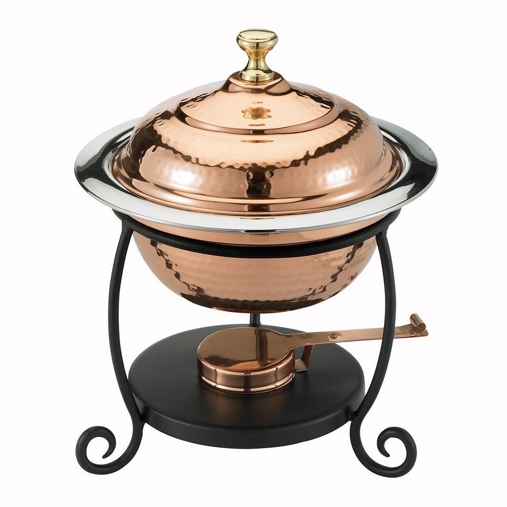 Old Dutch International 890 Decor Copper over Stainless Steel Round Chafing Dish, 1 3/4 Qt.