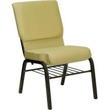Flash Furniture XU-CH-60096-BGE-BAS-GG Hercules Series 18.5&quot; Beige Patterned Fabric Church Chair with Book Basket and Gold Vein Frame