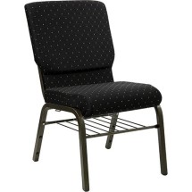 Flash Furniture XU-CH-60096-BK-BAS-GG Hercules Series 18.5" Black Patterned Fabric Church Chair with Book Basket and Gold Vein Frame