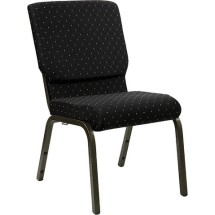 Flash Furniture XU-CH-60096-BK-GG Hercules Series 18.5&quot; Black Patterned Fabric Stacking Church Chair and Gold Vein Frame