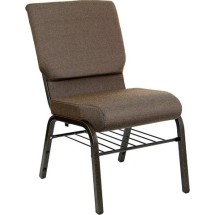 Flash Furniture XU-CH-60096-BN-BAS-GG Hercules Series 18.5&quot; Brown Fabric Church Chair with Book Basket and Gold Vein Frame