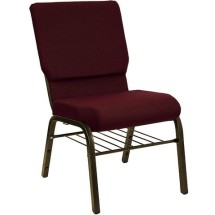 Flash Furniture XU-CH-60096-BY-BAS-GG Hercules Series 18.5&quot; Burgundy Fabric Church Chair with Book Basket and Gold Vein Frame