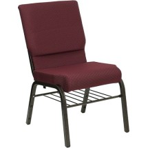 Flash Furniture XU-CH-60096-BYXY56-BAS-GG Hercules Series 18.5&quot; Burgundy Patterned Fabric Church Chair with Book Basket and Gold Vein Frame