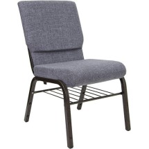 Flash Furniture XU-CH-60096-BEIJING-GY-BAS-GG Hercules Series 18.5" Gray Fabric Church Chair with Book Basket and Gold Vein Frame